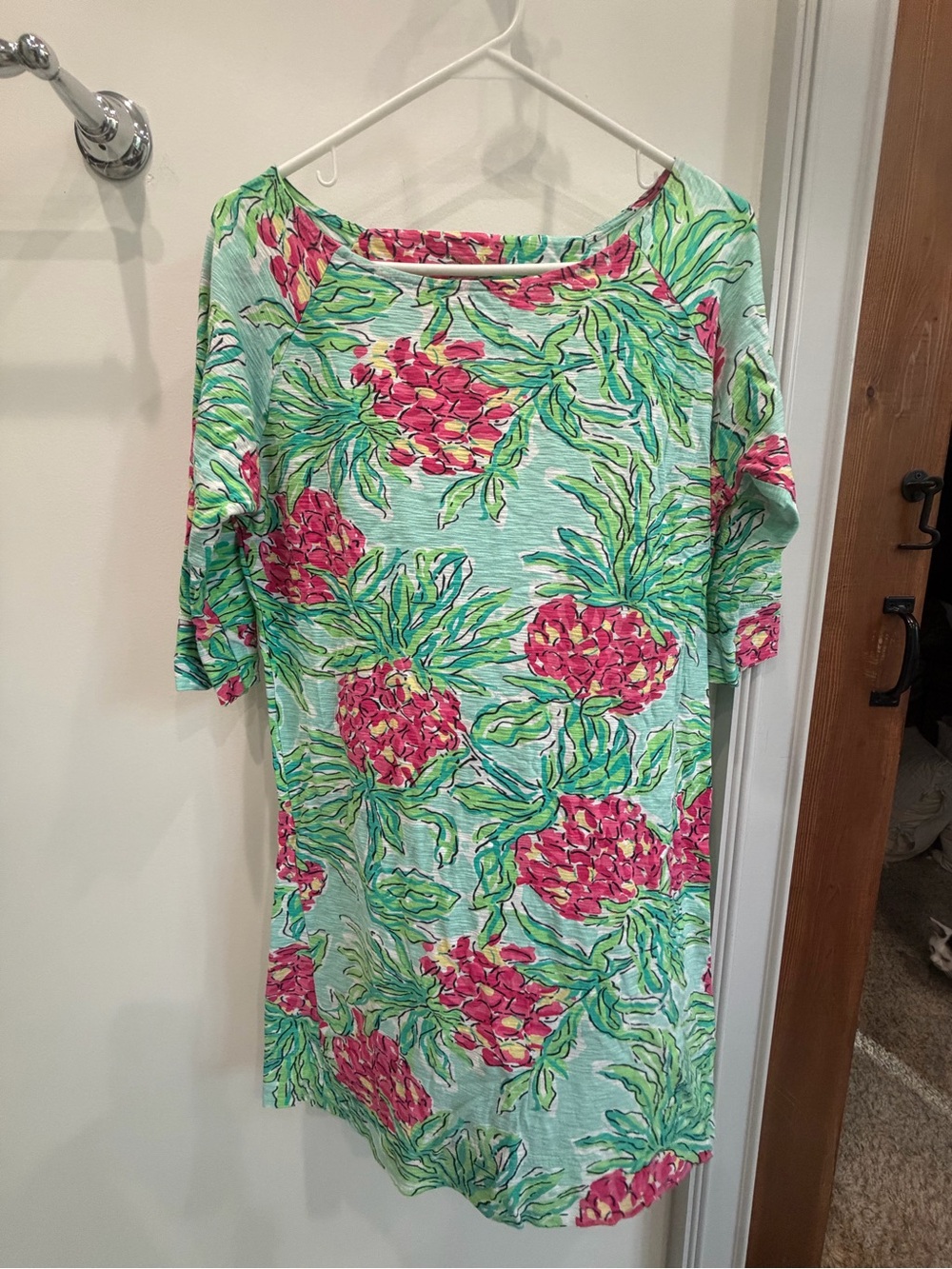 Lilly Pulitzer Mint Green Floral Pineapple Midi Dress with Pink Accents
